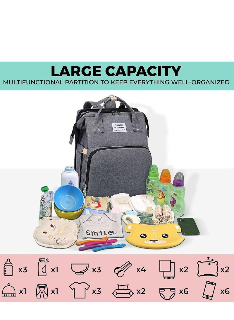 أرابايت حقيبة أطفال، حقيبة ظهر للحفاضات، حقيبة مومياء محمولة متعددة الوظائف مع USB، مقاومة للماء، سرير أطفال قابل للطي مع حامل أطفال، مظلة شمس، وسادة حفاضات، حقيبة حفاضات أطفال للسفر - Image 4